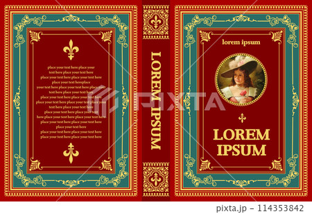 Ornate book cover and Old retro ornament frames. Royal Golden style design. Vintage Border to be printed on the covers of books. Vector illustration 114353842