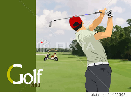 Golf club background with golfer image. Vector 3d illustration Golf club background with golfer image. Vector 3d illustration 114353984
