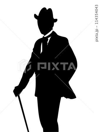London gentlemen silhouette. Black and white vector illustration 114354043