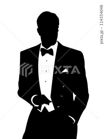 London gentlemen silhouette. Black and white vector illustration 114354046