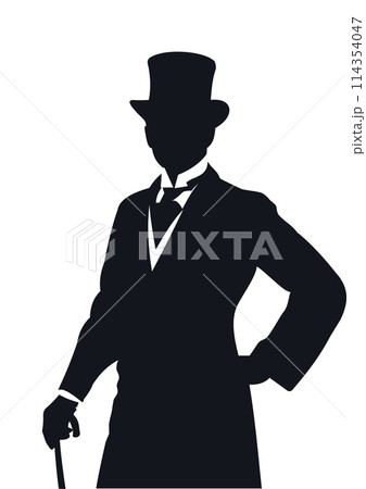 London gentlemen silhouette. Black and white vector illustration 114354047