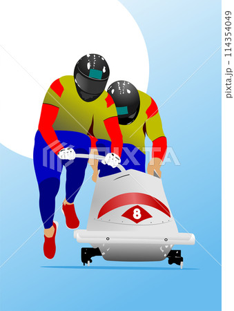 Two men team bobsleigh. 3d vector color illustration 114354049