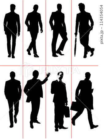 Eight men silhouette. Vector Black and White illustration 114354054