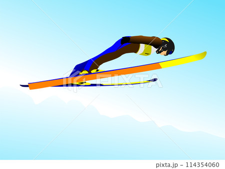 Winter sport silhouettes. Ski  jumping Vector Color 3d  illustration 114354060