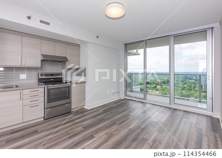 The interior design of the condominium room is simple, emphasizing usable space. 114354466