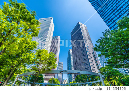 日本の東京都市景観 新宿。新宿警察署裏交差点の西新宿サインリングや超高層ビル群などを望む=4月28日 日本の東京都市景観 新宿。新宿警察署裏交差点の西新宿サインリングや超高層ビル群などを望む=4月28日 114354596