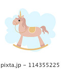 Baby toy for baby girl. Unicorn rocking. Vector illustration for design cards, posters, stickers, stickers. 114355225