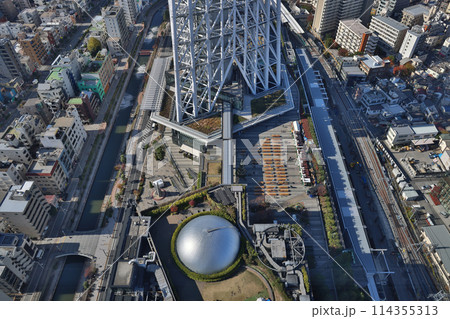 Nov 30 2023 bustling city with skyscrapers, Exterior view of Oshiage district 114355313