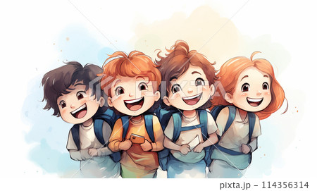ニコニコ顔で一緒に遊んでいる子供たち