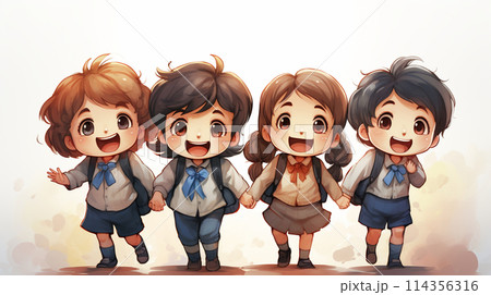 ニコニコ顔で一緒に遊んでいる子供たち
