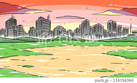 たそがれた街の郊外の背景 114356360