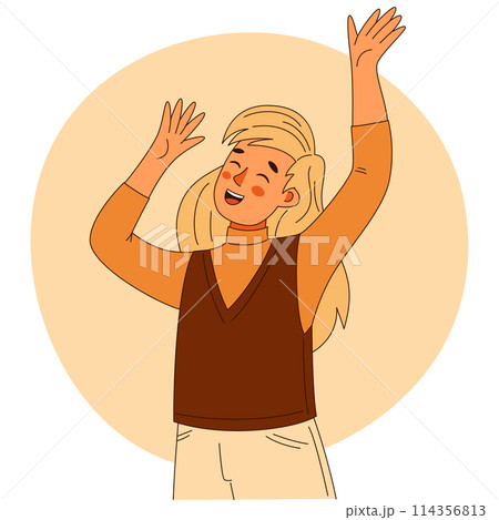 A teenage girl expresses genuine joy and excitement, his emotions are excited and happy 114356813