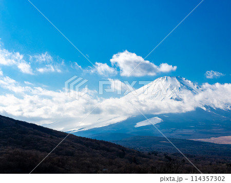 早春の富士山　山中湖側展望台からの景色 114357302