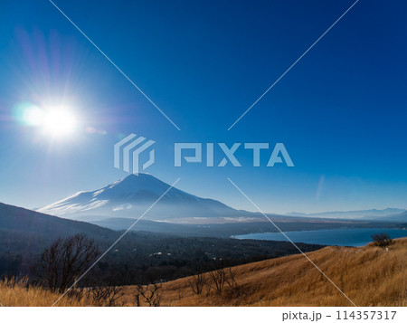 早春の富士山 山中湖側展望台からの景色 早春の富士山 山中湖側展望台からの景色 114357317