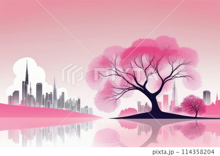 City modern skyline full with greenery parks and green spaces in spring colors. City modern skyline full with greenery parks and green spaces in spring colors. 114358204