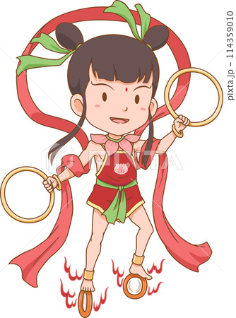 Cartoon character of Nezha, Chinese god of protection. Cartoon character of Nezha, Chinese god of protection. 114359010