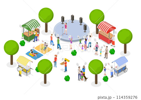 3D Isometric Flat  Conceptual Illustration of Festival, Street Market Fair 114359276