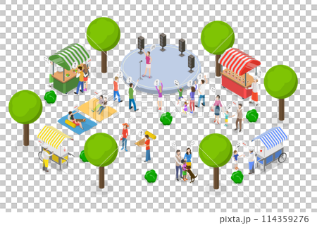 3D Isometric Flat  Conceptual Illustration of Festival, Street Market Fair 114359276