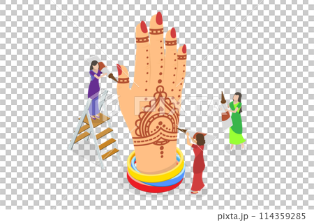 3D Isometric Flat Conceptual Illustration of Mehndi, Indian Body Art 3D Isometric Flat Conceptual Illustration of Mehndi, Indian Body Art 114359285
