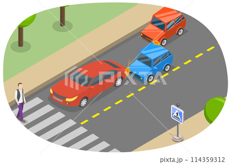 3D Isometric Flat Conceptual Illustration of Road Accident, Car Collision 3D Isometric Flat Conceptual Illustration of Road Accident, Car Collision 114359312