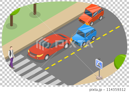 3D Isometric Flat Conceptual Illustration of Road Accident, Car Collision 3D Isometric Flat Conceptual Illustration of Road Accident, Car Collision 114359312