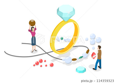 3D Isometric Flat  Conceptual Illustration of Jewelry Industry, Working with Precious Stones and Metals 114359323