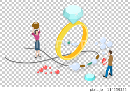 3D Isometric Flat  Conceptual Illustration of Jewelry Industry, Working with Precious Stones and Metals 114359323
