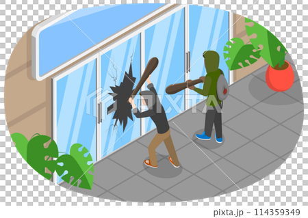 3D Isometric Flat  Conceptual Illustration of Vandalism, Street Hooligans 114359349