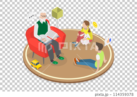 3D Isometric Flat Conceptual Illustration of Grandfather Story, Visiting Grandparents 3D Isometric Flat Conceptual Illustration of Grandfather Story, Visiting Grandparents 114359378