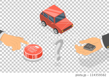 3D Isometric Flat  Conceptual Illustration of Engine Or Machinery Stop Start , Keyless Ignition Technology 114359382