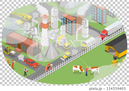 3D Isometric Flat  Conceptual Illustration of Polluted Air, Greenhouse Gases Emission 114359403