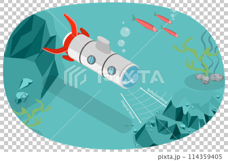 3D Isometric Flat Conceptual Illustration of Sonar And Submarine Navigation, Sound Navigation 3D Isometric Flat Conceptual Illustration of Sonar And Submarine Navigation, Sound Navigation 114359405