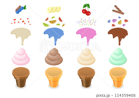3D Isometric Flat Conceptual Illustration of Creating Ice Cream, Sweet Summer Delicacy Sundaes 3D Isometric Flat Conceptual Illustration of Creating Ice Cream, Sweet Summer Delicacy Sundaes 114359408