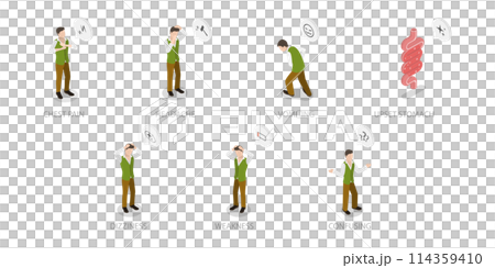 3D Isometric Flat  Conceptual Illustration of CO Respiratory Breathing Exposure, Carbon Monoxide Poisoning 114359410