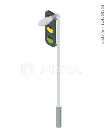 Isometric traffic light icon. Traffic light on base. City isometric object in flat. Drive safety. Isolated vector illustration on white background 114359553