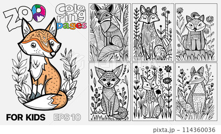 A set of six cat coloring pages for kids. The pages feature different types of animals and are designed for children to color. Kindle. POD 114360036