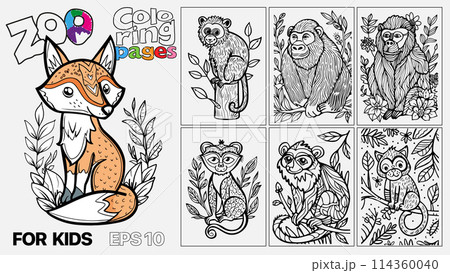 A set of six cat coloring pages for kids. The pages feature different types of animals and are designed for children to color. Kindle. POD 114360040