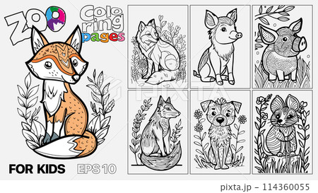 A set of six cat coloring pages for kids. The pages feature different types of animals and are designed for children to color. Kindle. POD A set of six cat coloring pages for kids. The pages feature different types of animals and are designed for children to color. Kindle. POD 114360055
