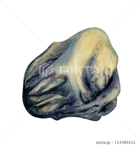 Stone illuminated by the sun on a mountainside or on the seabed. Watercolor illustration as a design template for landscape, horoscope, alchemy, magic, Halloween. Image isolated on white background 114360312