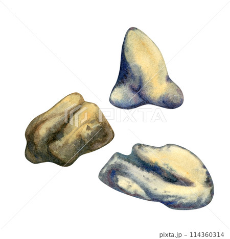 Stone illuminated by the sun on a mountainside or on the seabed. Watercolor illustration as a design template for landscape, horoscope, alchemy, magic, Halloween. Image isolated on white background Stone illuminated by the sun on a mountainside or on the seabed. Watercolor illustration as a design template for landscape, horoscope, alchemy, magic, Halloween. Image isolated on white background 114360314