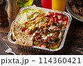 famous ameican halal food, chicken over rice 114360421
