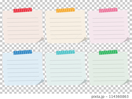 水玉のテープで貼った色付きのメモのイラストのセット 114360863