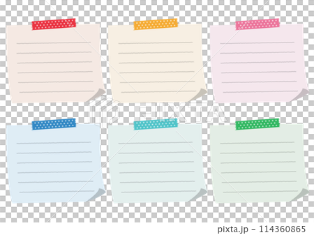 Set of illustrations of colored notes attached with polka dot tape 114360865