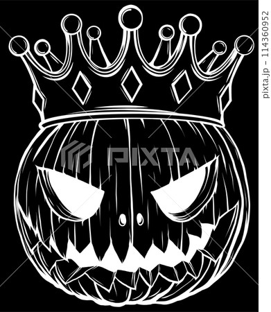 white silhouette of Halloween Pumpkin King vector illustration on black background 114360952