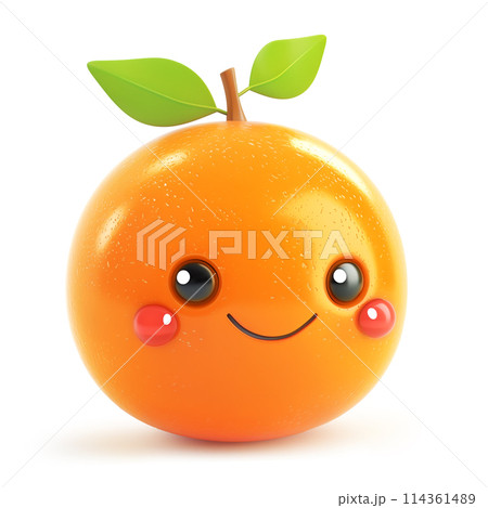 Charming orange character with a gentle smile and rosy cheeks on white background 114361489