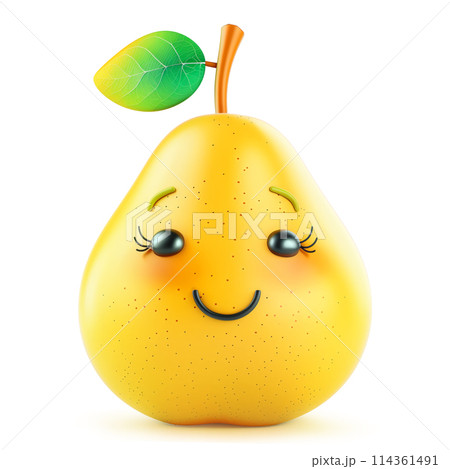 Smiling anthropomorphic pear character with eyelashes on white 114361491