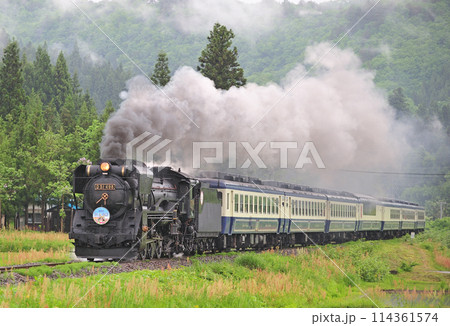 磐越西線　徳沢ー上野尻　JR東日本　D51-498（高崎）+12系（新津）　D51ばんえつ物語 114361574