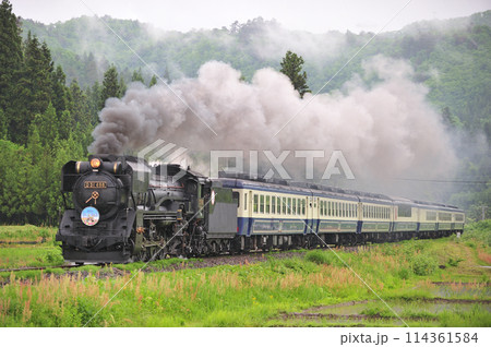 磐越西線　徳沢ー上野尻　JR東日本　D51-498（高崎）+12系（新津）　D51ばんえつ物語 114361584