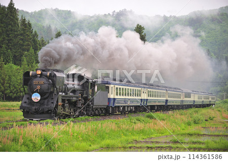 磐越西線　徳沢ー上野尻　JR東日本　D51-498（高崎）+12系（新津）　D51ばんえつ物語 114361586