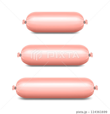 Vector 3d Realistic Blank Polyethylene Sausage Packaging. Design Template for Mockup, Closeup, Isolated, Front View 114361699